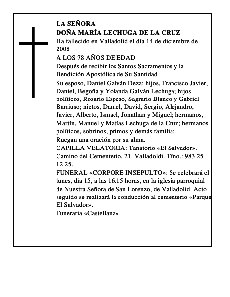 DOÑA MARÍA LECHUGA DE LA CRUZ
