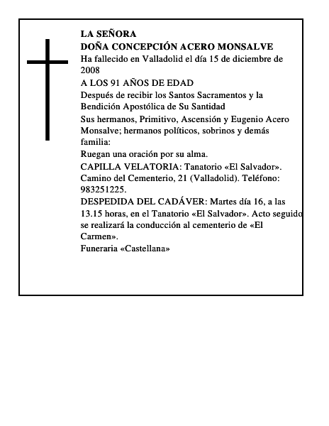DOÑA CONCEPCIÓN ACERO MONSALVE