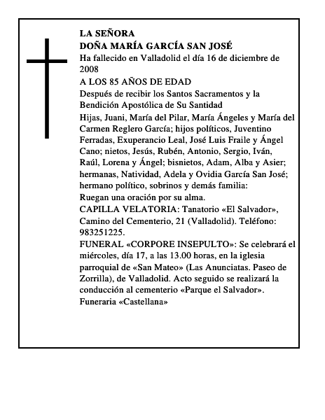 DOÑA MARÍA GARCÍA SAN JOSÉ