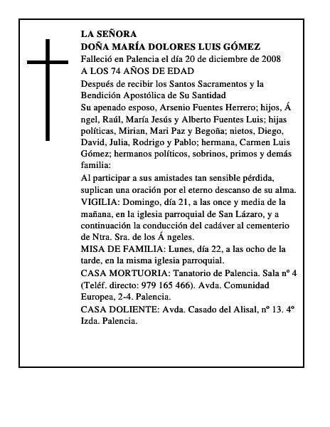 DOÑA MARÍA DOLORES LUIS GÓMEZ
