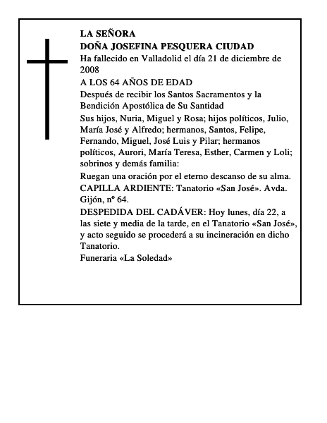 DOÑA JOSEFINA PESQUERA CIUDAD