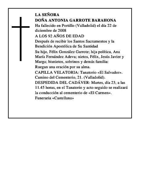 DOÑA ANTONIA GARROTE BARAHONA