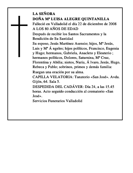 DOÑA Mª LUISA ALEGRE QUINTANILLA
