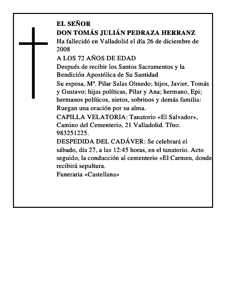 DON TOMÁS JULIÁN PEDRAZA HERRANZ