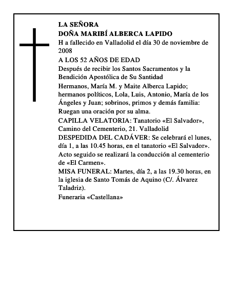 DOÑA MARIBÍ ALBERCA LAPIDO