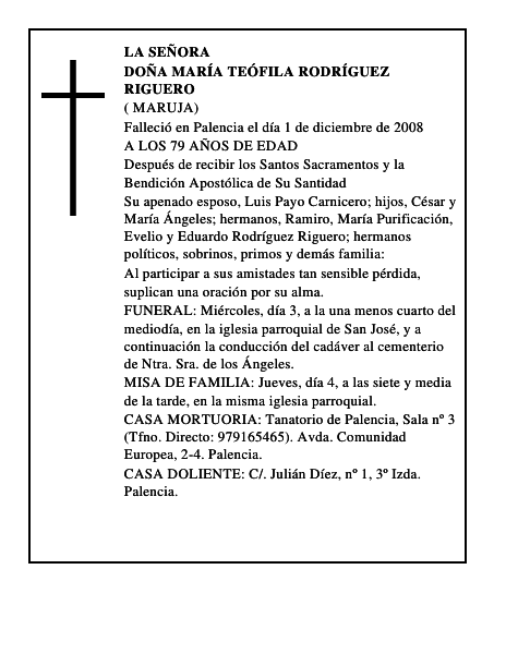 DOÑA MARÍA TEÓFILA RODRÍGUEZ RIGUERO