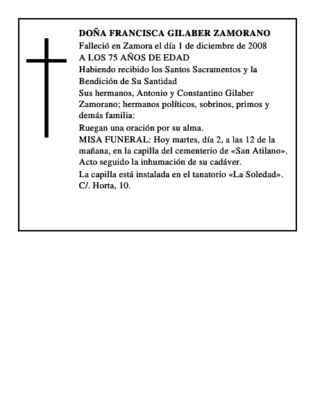 DOÑA FRANCISCA GILABER ZAMORANO