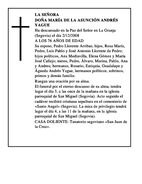 DOÑA MARÍA DE LA ASUNCIÓN ANDRÉS YAGUE