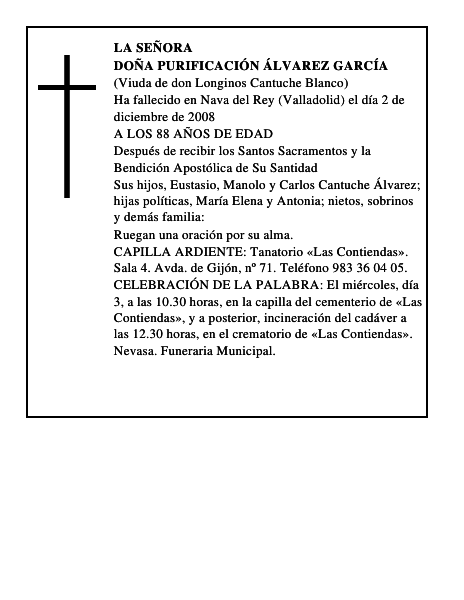DOÑA PURIFICACIÓN ÁLVAREZ GARCÍA