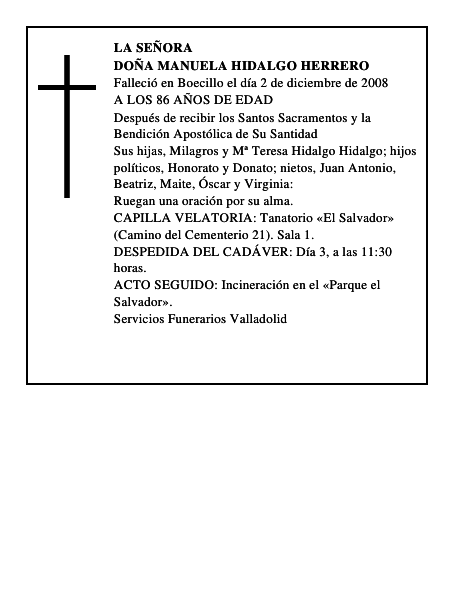 DOÑA MANUELA HIDALGO HERRERO