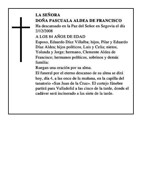 DOÑA PASCUALA ALDEA DE FRANCISCO