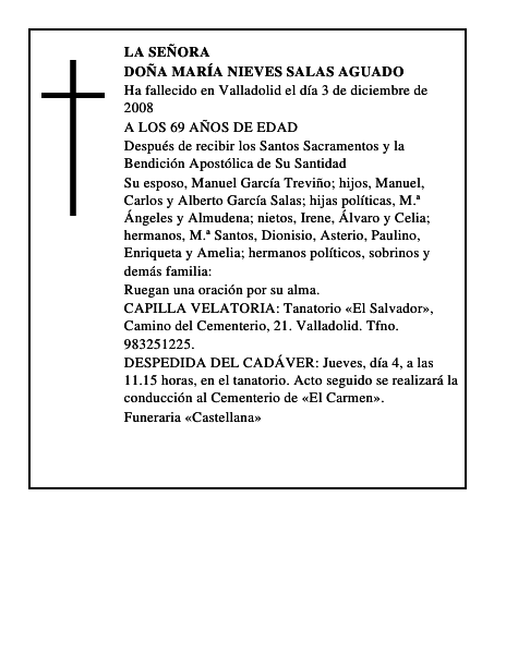 DOÑA MARÍA NIEVES SALAS AGUADO