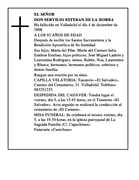 DON SERVILIO ESTEBAN DE LA HORRA