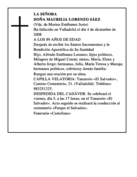 DOÑA MAURILIA LORENZO SÁEZ