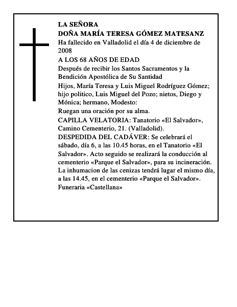 DOÑA MARÍA TERESA GÓMEZ MATESANZ