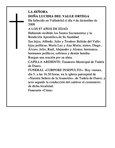 DOÑA LUCIDIA DEL VALLE ORTEGA