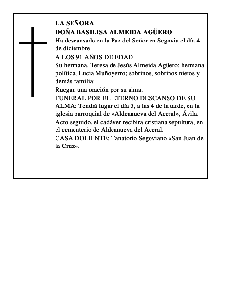 DOÑA BASILISA ALMEIDA AGÜERO