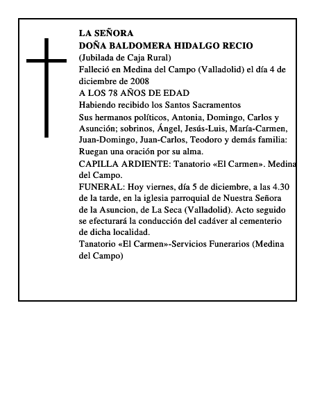 DOÑA BALDOMERA HIDALGO RECIO
