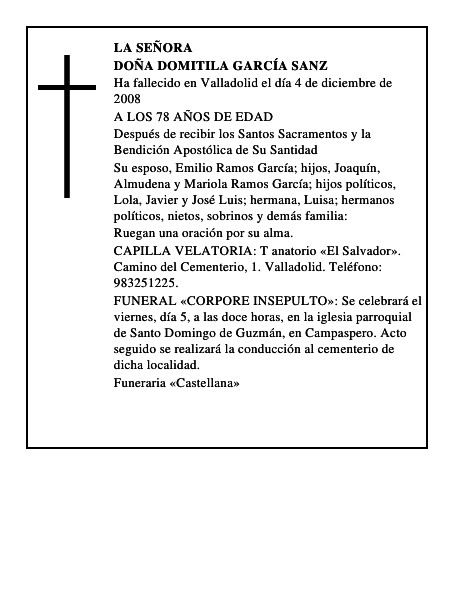 DOÑA DOMITILA GARCÍA SANZ