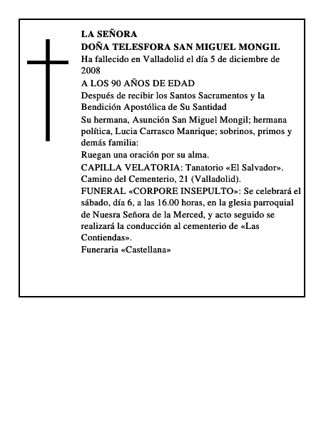 DOÑA TELESFORA SAN MIGUEL MONGIL