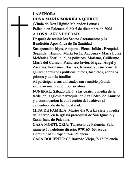 DOÑA MARÍA ZORRILLA QUIRCE