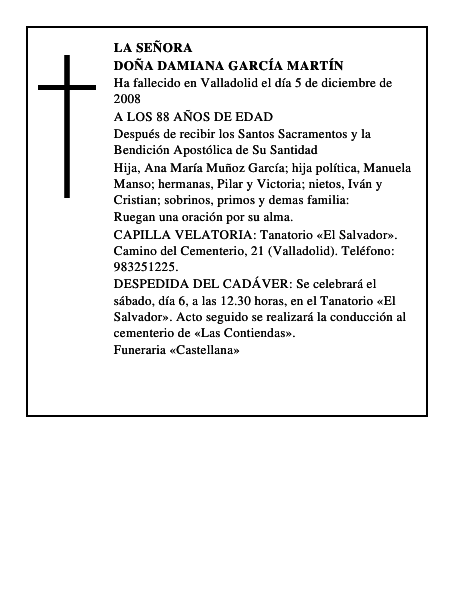 DOÑA DAMIANA GARCÍA MARTÍN