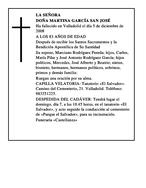 DOÑA MARTINA GARCÍA SAN JOSÉ