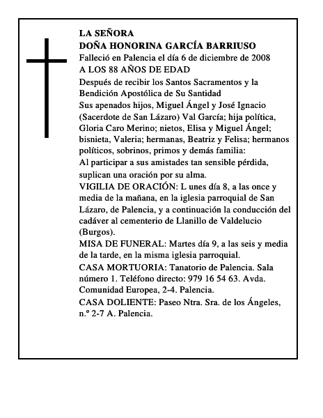 DOÑA HONORINA GARCÍA BARRIUSO