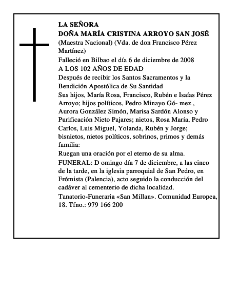 DOÑA MARÍA CRISTINA ARROYO SAN JOSÉ