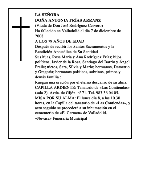 DOÑA ANTONIA FRÍAS ARRANZ
