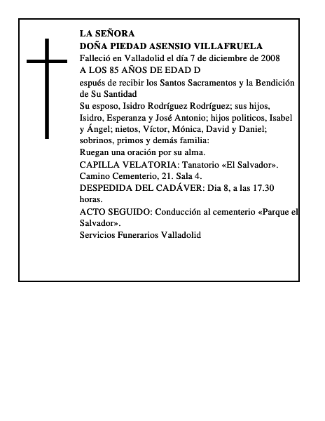 DOÑA PIEDAD ASENSIO VILLAFRUELA