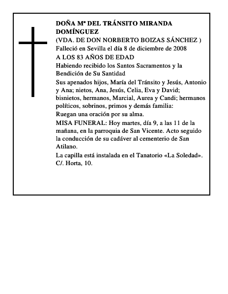 DOÑA Mª DEL TRÁNSITO MIRANDA DOMÍNGUEZ