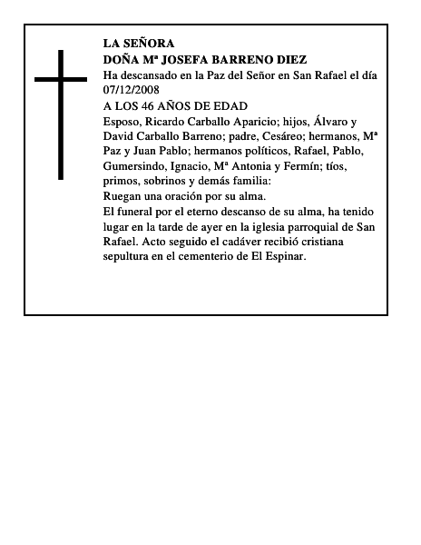 DOÑA Mª JOSEFA BARRENO DIEZ