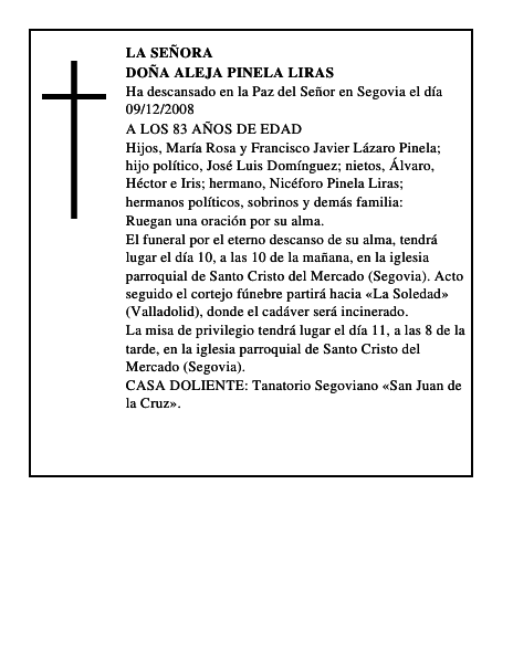 DOÑA ALEJA PINELA LIRAS