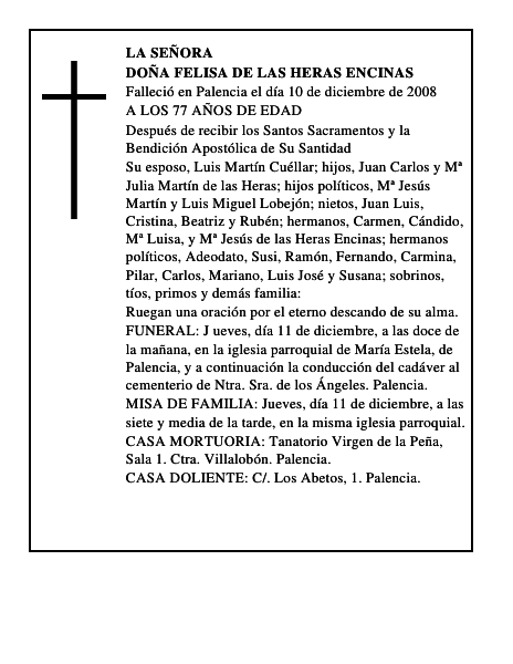 DOÑA FELISA DE LAS HERAS ENCINAS