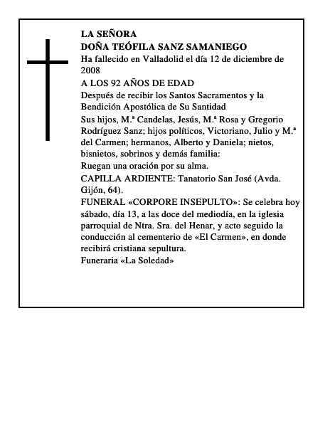DOÑA TEÓFILA SANZ SAMANIEGO