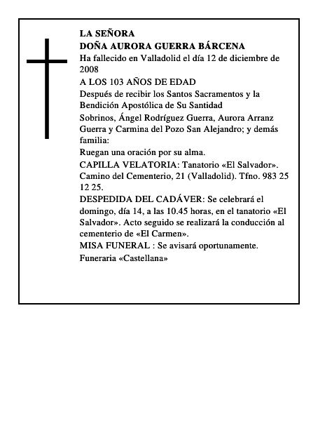 DOÑA AURORA GUERRA BÁRCENA
