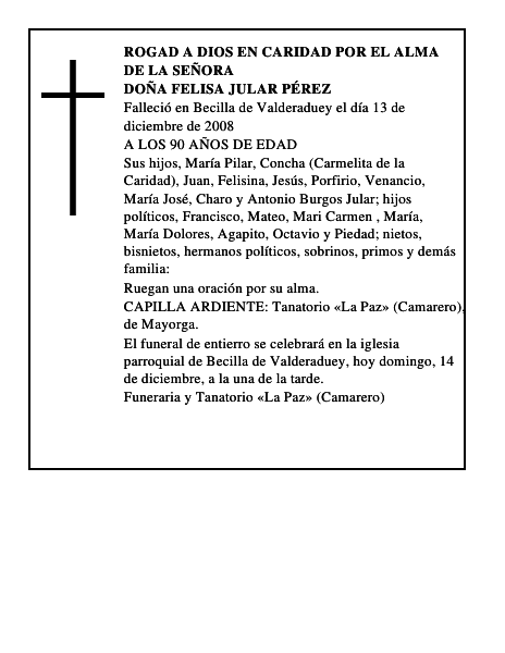 DOÑA FELISA JULAR PÉREZ