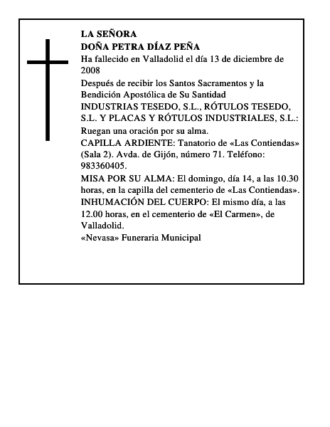 DOÑA PETRA DÍAZ PEÑA
