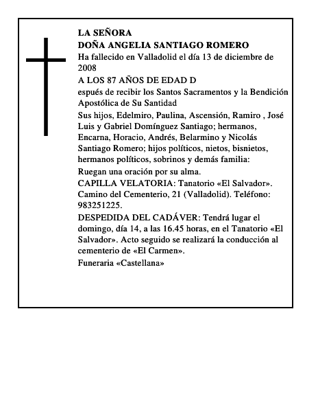 DOÑA ANGELIA SANTIAGO ROMERO