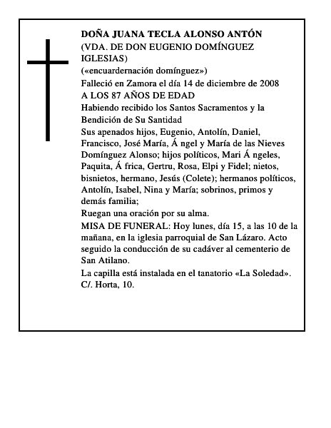 DOÑA JUANA TECLA ALONSO ANTÓN
