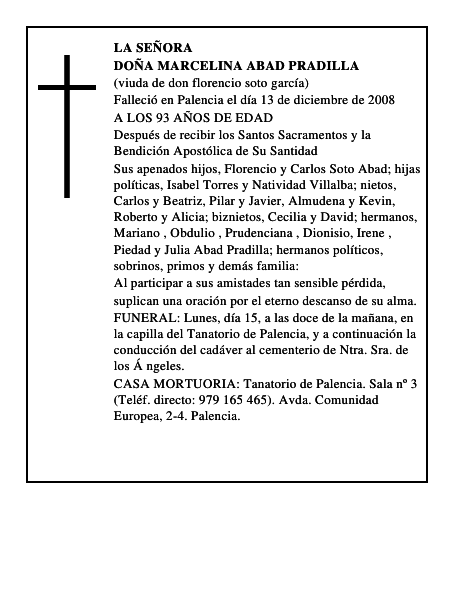 DOÑA MARCELINA ABAD PRADILLA
