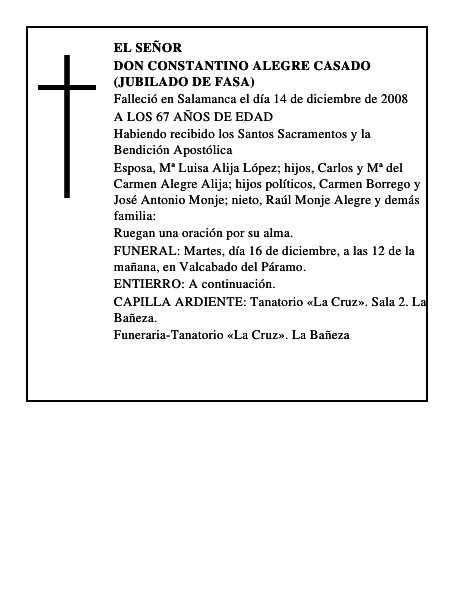 DON CONSTANTINO ALEGRE CASADO (JUBILADO DE FASA)