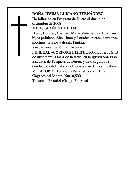 DOÑA JESUSA LUBIANO FERNÁNDEZ