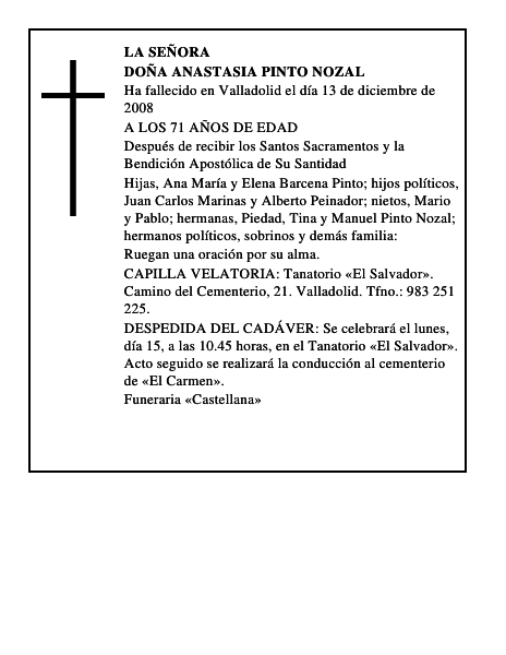 DOÑA ANASTASIA PINTO NOZAL