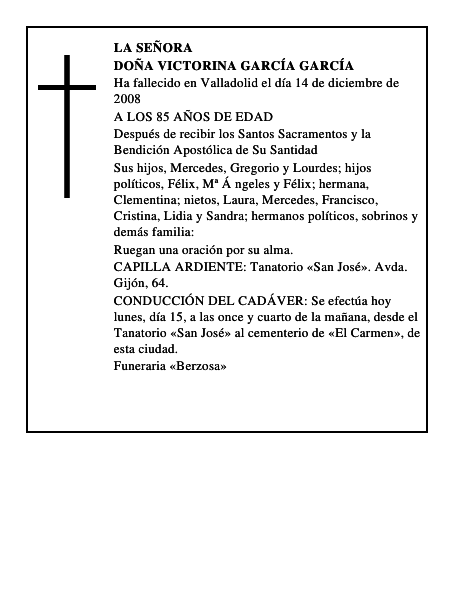 DOÑA VICTORINA GARCÍA GARCÍA
