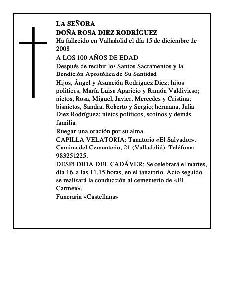 DOÑA ROSA DIEZ RODRÍGUEZ