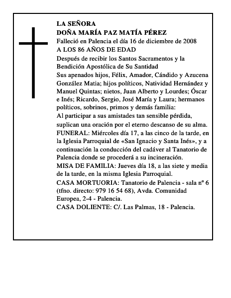DOÑA MARÍA PAZ MATÍA PÉREZ
