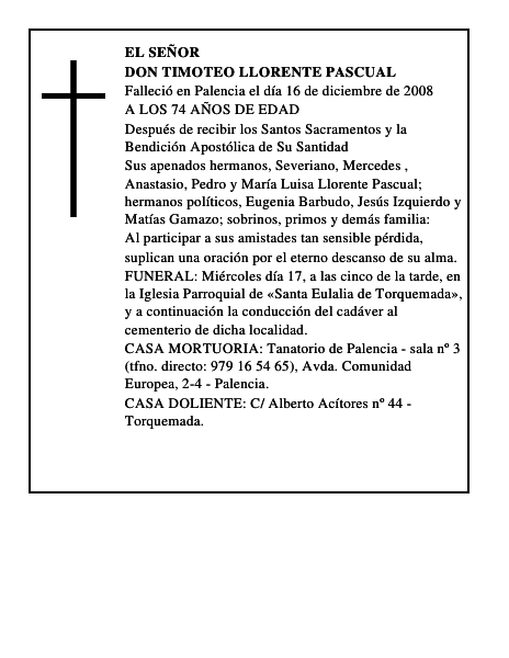 DON TIMOTEO LLORENTE PASCUAL