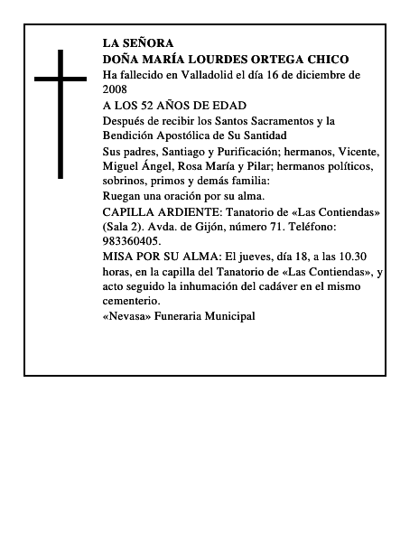 DOÑA MARÍA LOURDES ORTEGA CHICO